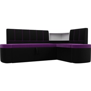 Кухонный угловой диван АртМебель Тефида микровельвет фиолетовый черный правый угол кухонный угловой диван мебелико люксор микровельвет черно фиолетовый угол правый