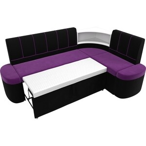 Кухонный угловой диван АртМебель Тефида микровельвет фиолетовый черный правый угол