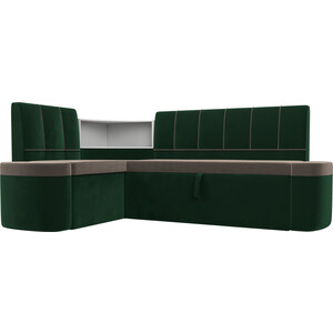 Кухонный угловой диван АртМебель Тефида велюр коричневый зеленый левый угол
