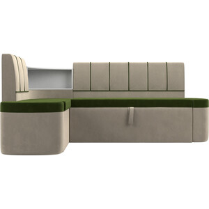 Кухонный угловой диван АртМебель Тефида микровельвет зеленый бежевый левый угол