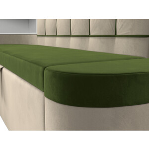 Кухонный угловой диван АртМебель Тефида микровельвет зеленый бежевый левый угол