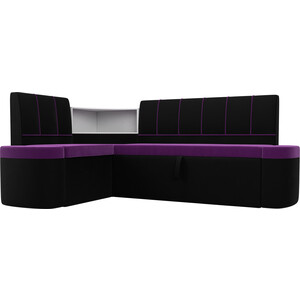 Кухонный угловой диван АртМебель Тефида микровельвет фиолетовый черный левый угол кухонный угловой диван артмебель люксор микровельвет черно фиолетовый угол правый