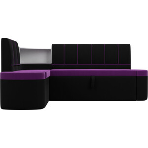 Кухонный угловой диван АртМебель Тефида микровельвет фиолетовый черный левый угол