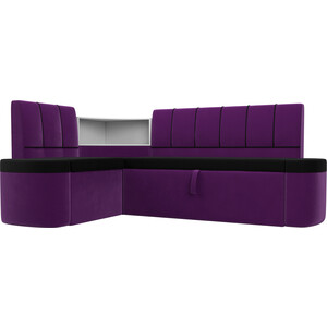 фото Кухонный угловой диван артмебель тефида микровельвет черный фиолетовый левый угол