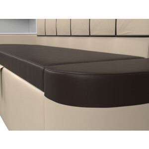 Кухонный угловой диван АртМебель Тефида экокожа коричневый бежевый левый угол