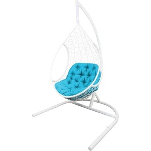 Подвесное кресло EcoDesign Лира белый, подушка бирюзовая - фото 1
