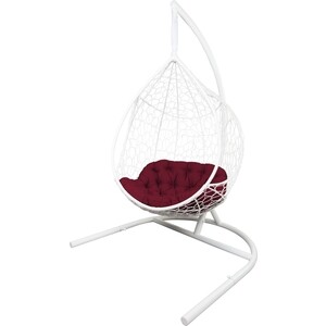 Подвесное кресло EcoDesign Сириус белый, подушка бирюзовая ПКР-005 white/burgundy