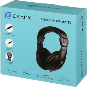 Наушники Oklick HP-M211V 1.8м черный проводные оголовье