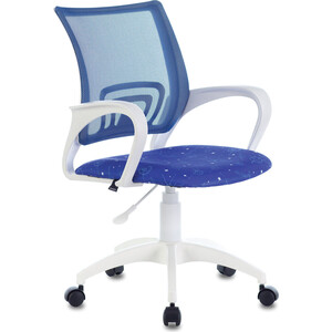 Кресло офисное Brabix Fly MG-396W с подлокотниками, пластик белый, сетка темно-синее с рисунком TW-05/Space (532405) кресло tetchair kiddy ткань сетка пластик бирюзовый