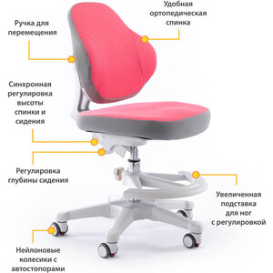 Купить Кресло детское ErgoKids GT Y-405 KP ortopedic обивка розоваяоднотонная недорого в интернет-магазине - Москва и регионы