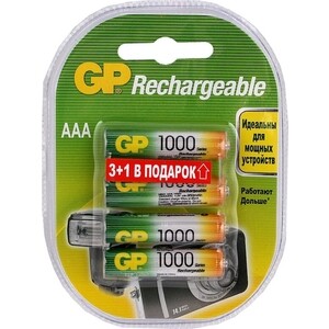 Аккумулятор GP 100AAAHC3/1 AAA NiMH 1000mAh (промо-3+1) (4шт) аккумулятор gp 100aaahc aaa nimh 1000mah 2шт