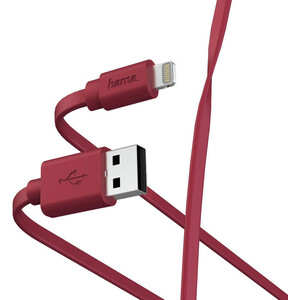 Кабель HAMA 00187233 Lightning USB 2.0 (m) 1м красный плоский кабель lightning usb filum fl c pro u2 am lm 1m w1 1 м белый