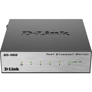 Коммутатор D-Link DES-1005D/O2B (5 портов Ethernet 10/100 Мбит/сек, 1Mb, Auto MDI/MDIX) (DES-1005D/O2B) коммутатор allied telesis at gs920 8ps 50 at gs920 8ps 50 серебристый