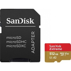 Карта памяти Sandisk microSD 512Gb Class10 SDSQXA1-512G-GN6MA Extreme + adapter netac 32 гб tf карта большой емкости micro sd card uhs 1 class10 высокоскоростная карта памяти камера видеорегистратор мониторы micro sd card