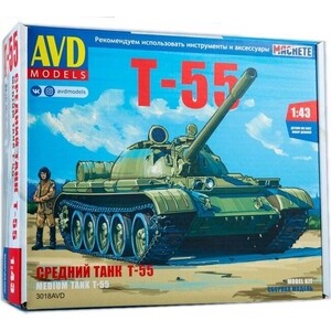 Сборная модель AVD Models Средний танк Т-55, масштаб 1:43