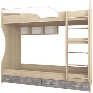 Комплект мебели Ника Колибри Лофт с двухярусной кроватью, дуб сонома/ателье светлое, акрил белый