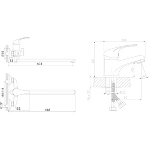 фото Комплект смесителей rossinka silvermix для раковины и ванны, с душем, хром (a35-32, a35-11)