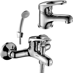 фото Комплект смесителей rossinka silvermix для раковины и ванны, с душем, хром (b35-31, b35-11)