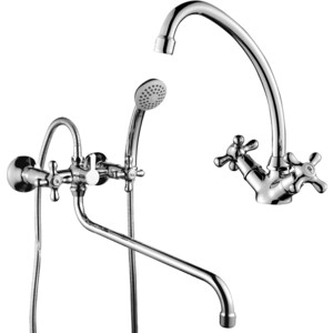 фото Комплект смесителей rossinka silvermix для раковины и ванны, с душем, хром (h02-84, h02-62)