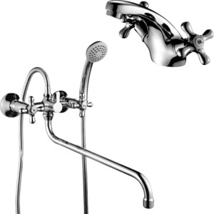 фото Комплект смесителей rossinka silvermix для раковины и ванны, с душем, хром (h02-84, h02-61)