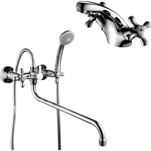 фото Комплект смесителей rossinka silvermix для раковины и ванны, с душем, хром (h02-84, h02-61r)