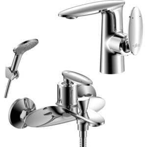 фото Комплект смесителей rossinka silvermix для раковины и ванны, с душем, хром (rs30-31, rs30-11)