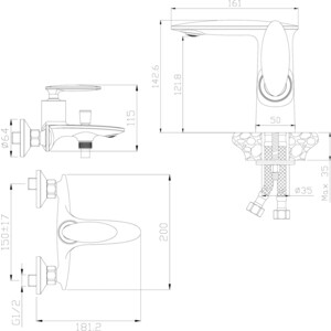 фото Комплект смесителей rossinka silvermix для раковины и ванны, с душем, хром (rs30-31, rs30-11)