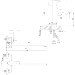 фото Комплект смесителей rossinka silvermix для раковины и ванны, с душем, хром (rs31-32, rs31-11)