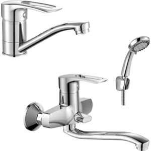 фото Комплект смесителей rossinka silvermix для раковины и ванны, с душем, хром (t40-34, t40-22)