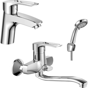 фото Комплект смесителей rossinka silvermix для раковины и ванны, с душем, хром (t40-34, t40-11)