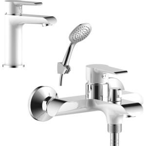 Комплект смесителей Rossinka Silvermix для раковины и ванны, с душем, белый/хром (W35-31, W35-12)