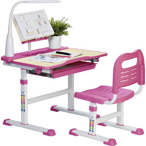 Комплект парта + стул Rifforma SET-17 цвет металла - белый, цвет ЛДСП - клен, цвет пластика - розовый c лампой Comfort-01