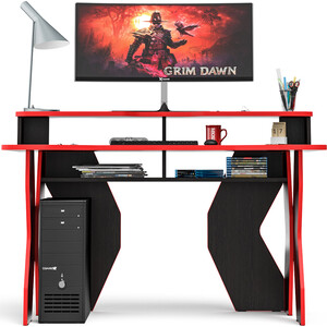 Стол компьютерный с надстройкой Мебельный двор С-МД-СК5-1400Н венге/кромка красная