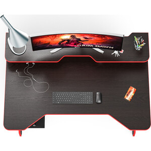 фото Стол компьютерный с надстройкой мебельный двор с-мд-ск5-1400н венге/кромка красная