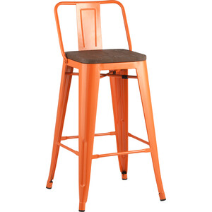 фото Стул полубарный со спинкой stool group tolix оранжевый глянцевый + темное дерево