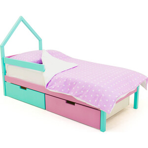 Детская кровать-домик Бельмарко мини Svogen мятный-лаванда + ящики 1 мятный, 1 лаванда + бортик ограждение