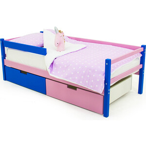 фото Бельмарко детская кровать-тахта svogen синий-лаванда + ящики 1 синий, 1 лаванда + бортик ограждение