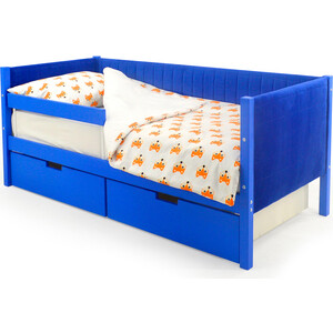 фото Бельмарко детская кровать-тахта мягкая svogen синий + ящики 2 шт + бортик ограждение