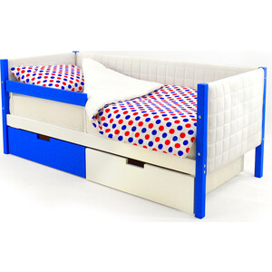 фото Бельмарко детская кровать-тахта мягкая svogen сине-белый + ящики 1 синий, 1 белый + бортик ограждение