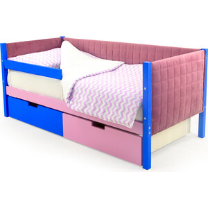 Детская кровать-тахта Бельмарко мягкая Svogen синий-лаванда + ящики 1 синий, 1 лаванда + бортик ограждение