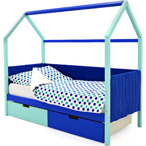 Детская кровать-домик Бельмарко мягкий Svogen мятно-синий + ящики 1 мятный, 1синий