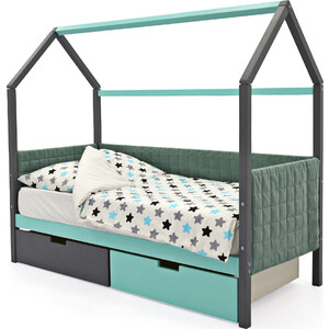 фото Бельмарко детская кровать-домик мягкий svogen графит-мятный + ящики 1 графит, 1 мятный