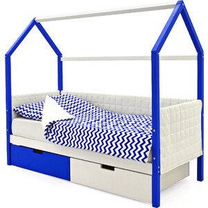 Детская кровать-домик Бельмарко мягкий Svogen сине-белый + ящики 1 синий, 1 белый