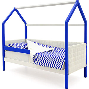 Детская кровать-домик мягкий Бельмарко Svogen сине-белый + бортик ограждение детская кровать домик бельмарко мягкий svogen белый
