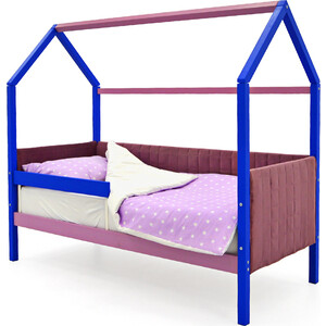 фото Детская кровать-домик мягкий бельмарко svogen синий-лаванда + бортик ограждение