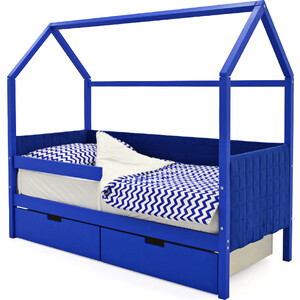 фото Детская кровать-домик мягкий бельмарко svogen синий + ящики 2 шт + бортик ограждение