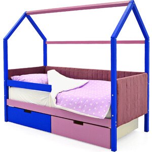 Детская кровать-домик мягкий Бельмарко Svogen синий-лаванда + ящики 1 синий, 1 лаванда + бортик ограждение