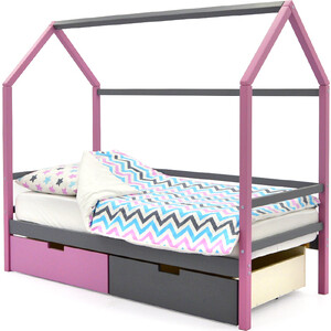 Детская кровать-домик Бельмарко Svogen лаванда-графит + ящики 1 лаванда, 1 графит кровать бельмарко svogen графит домик