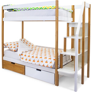Бельмарко Детская двухярусная кровать Svogen дерево-белый + ящики 1 дерево, 1 белый бельмарко детская двухярусная кровать svogen белый