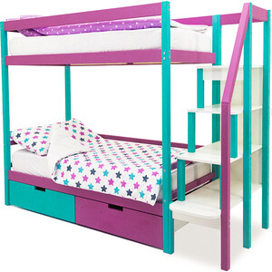 фото Бельмарко детская двухярусная кровать svogen мятный-лаванда + ящики 1 мятный, 1 лаванда
